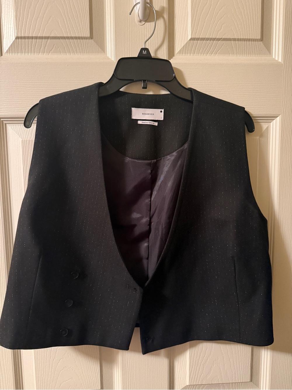 Reserved Black Pinstripe Croped Vest